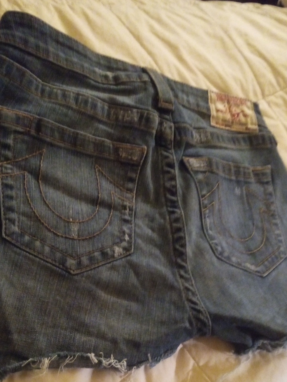True Religion Blue Distressed Denim Cutoff Shorts (Plus 2nd Pair Free) - Picture 8 of 12